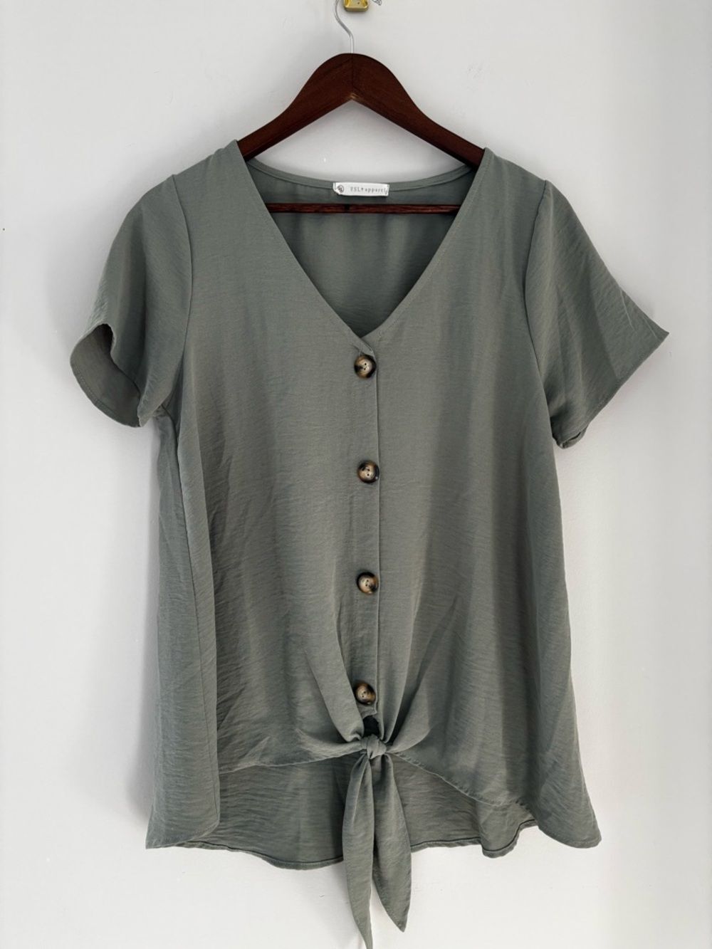 FSL Apparel Olive Tie Front Blouse | Casual Chic Minimal Luxe Top